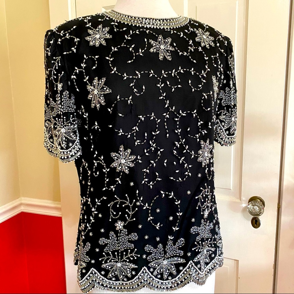 Laurance Kazar Beaded Sequin on Black Silk
